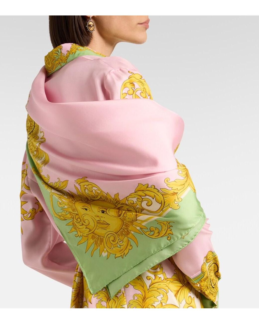 Versace Yellow Printed Silk Twill Scarf