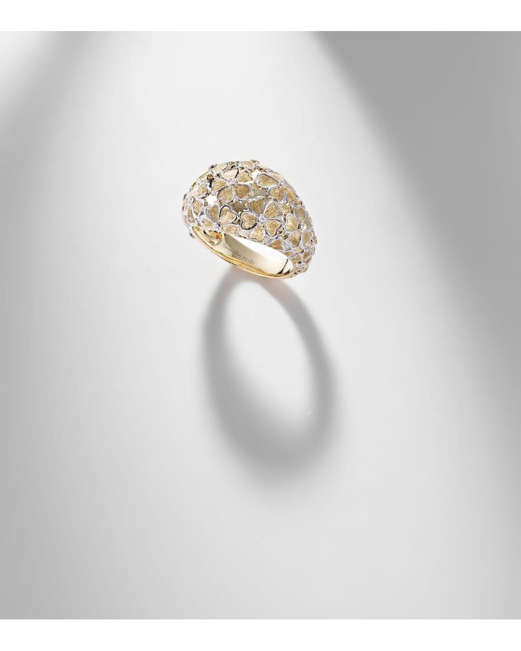 Yvonne Léon White Ring Dome Fleurie Aus 9Kt Gelb- Und Weissgold (375/1000) Mit Diamanten