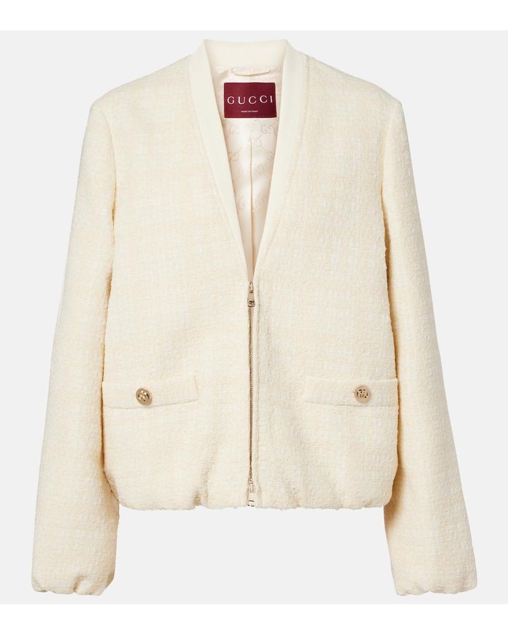 Gucci Natural Checked Cotton-Blend Tweed Jacket