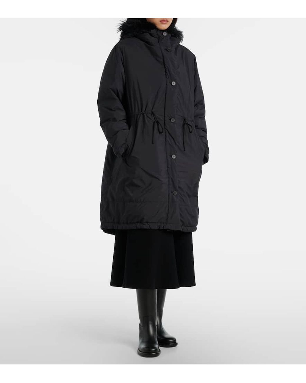Yves Salomon Black Hooded Shearling-Trimmed Down Coat