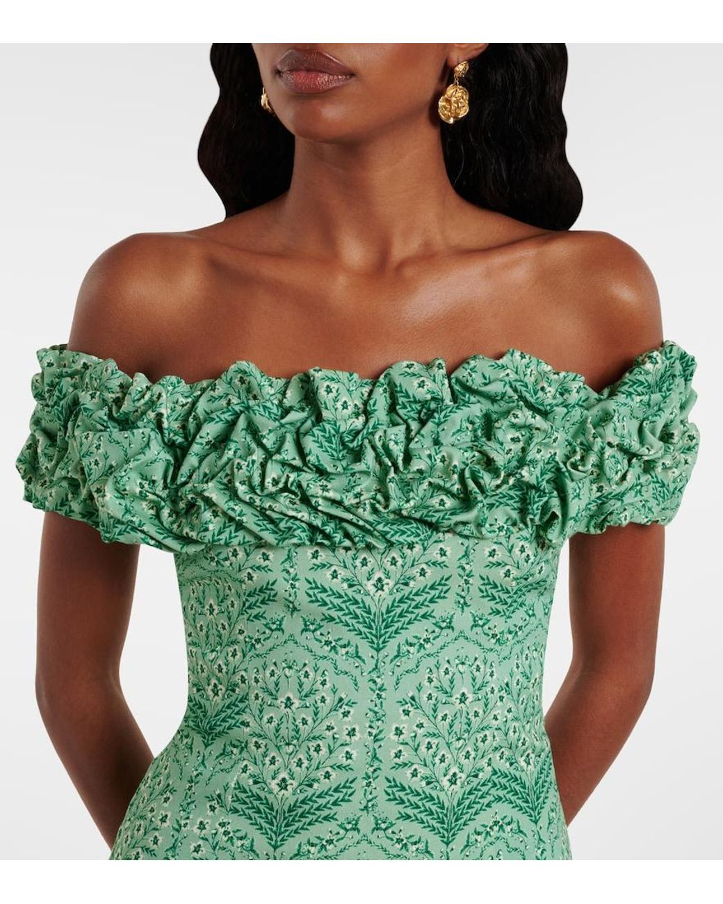Agua Bendita Green Jardin Ruffled Cotton-Blend Poplin Minidress