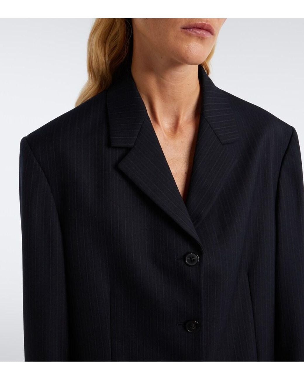 The Row Blue Gelda Chalk Stripe Wool Blazer