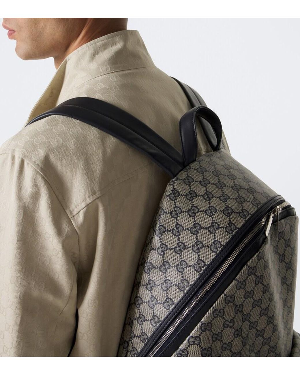 Gucci Gray Essence Classic Medium Gg Canvas Backpack for men
