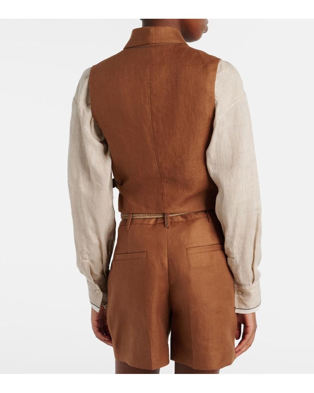 Brunello Cucinelli Brown Monili Linen Vest