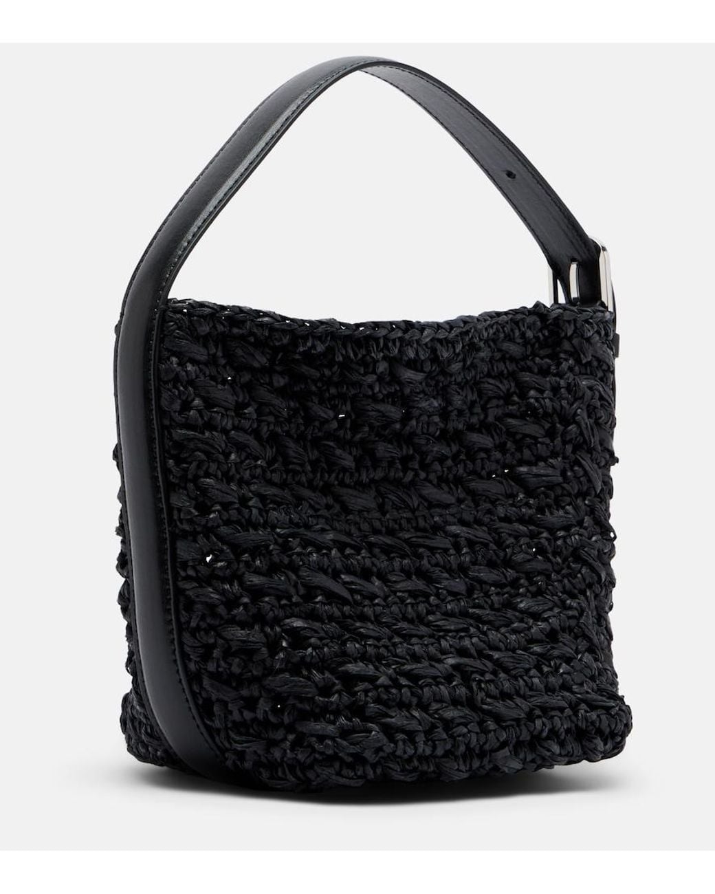 Totême Black Belted Small Raffia Top-Handle Bag