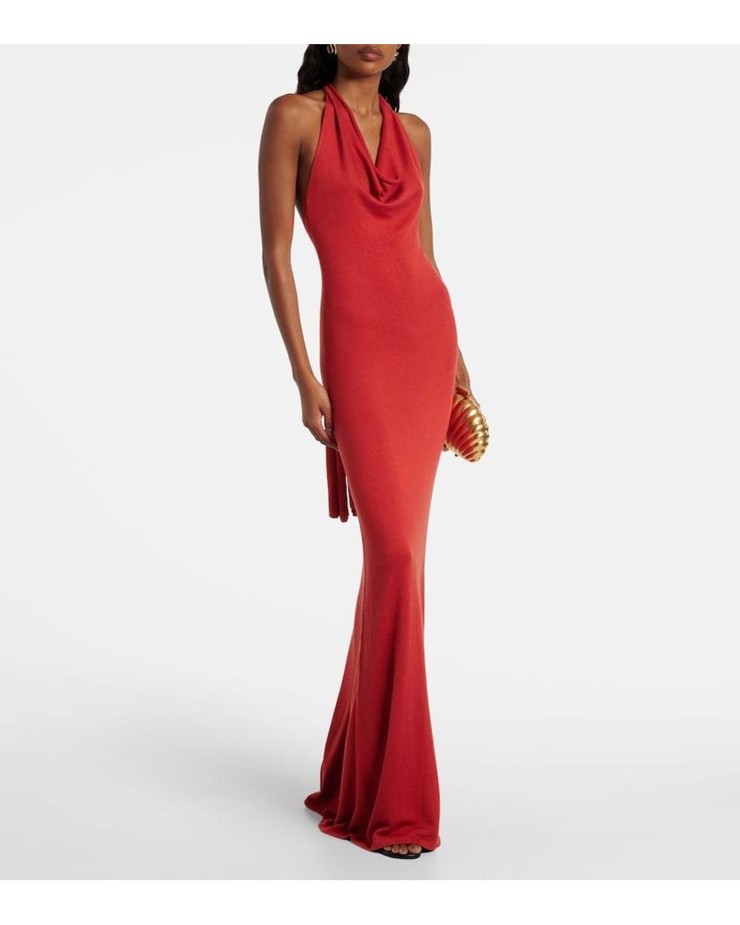 AYA MUSE Red Scarf-Detail Silk-Blend Jersey Gown
