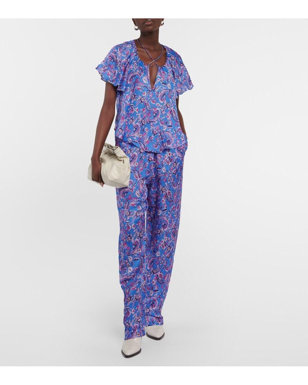 Isabel Marant Blue Piera Printed Silk-blend Pants