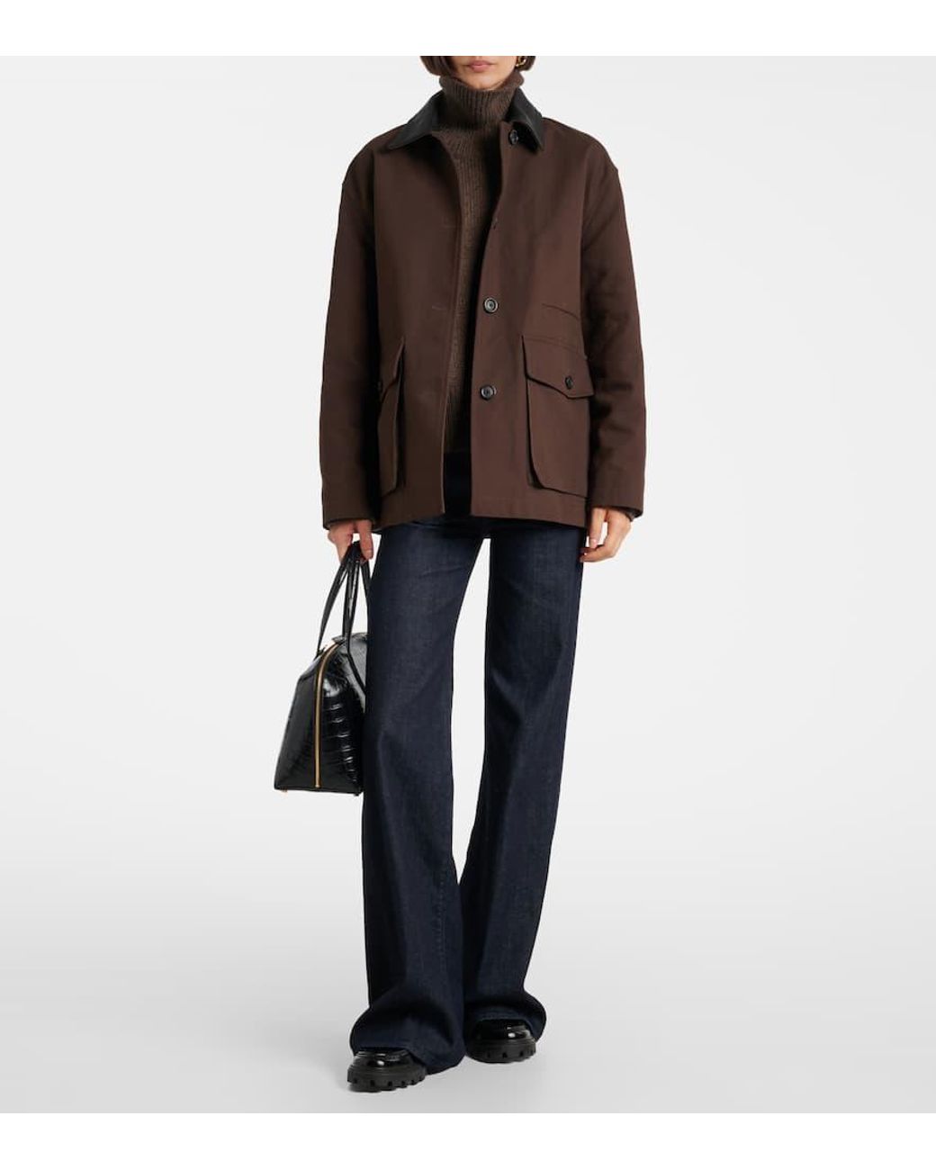 Nili Lotan Brown Leather-Trimmed Cotton Jacket