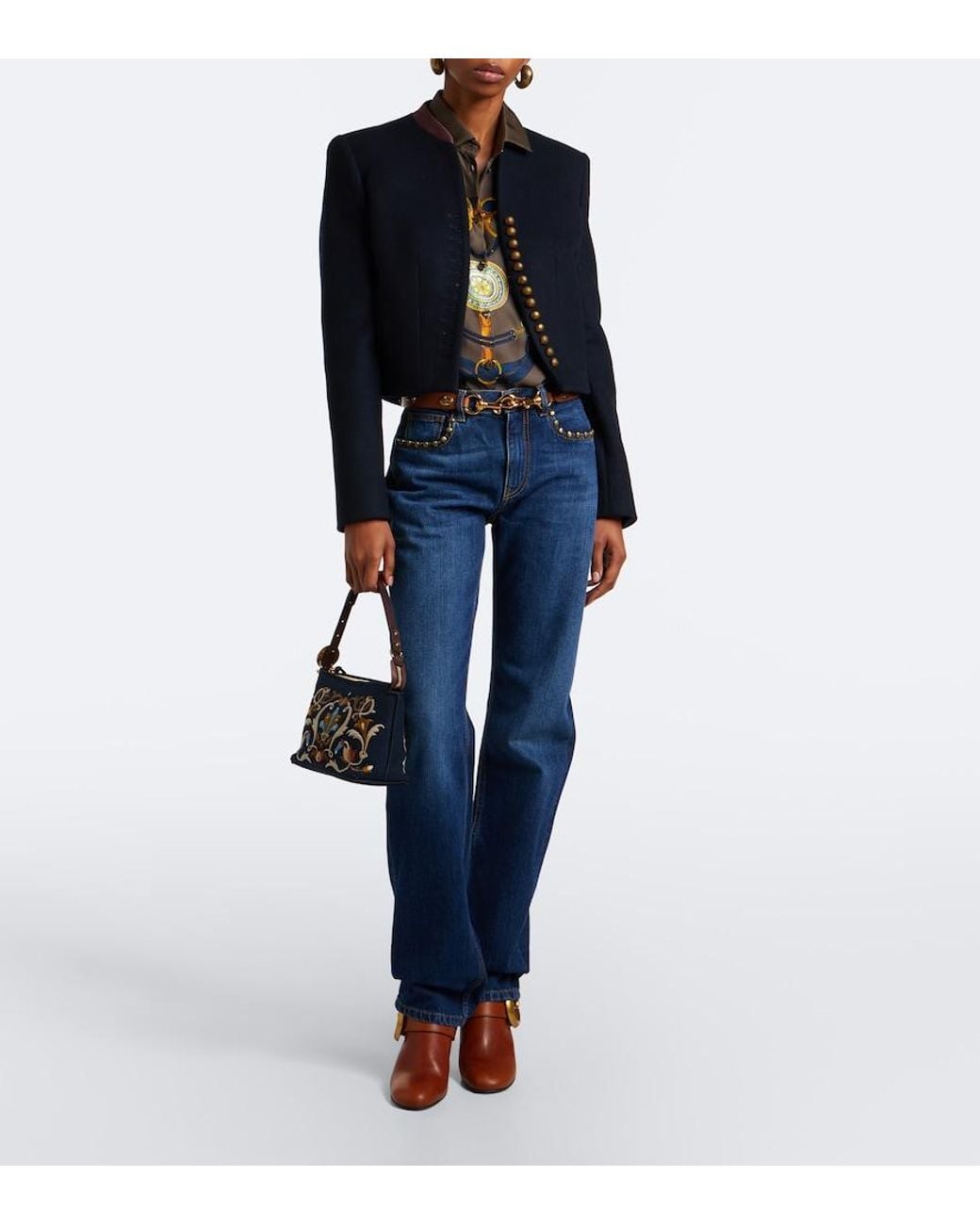 Etro Black Rosette Small Canvas Shoulder Bag