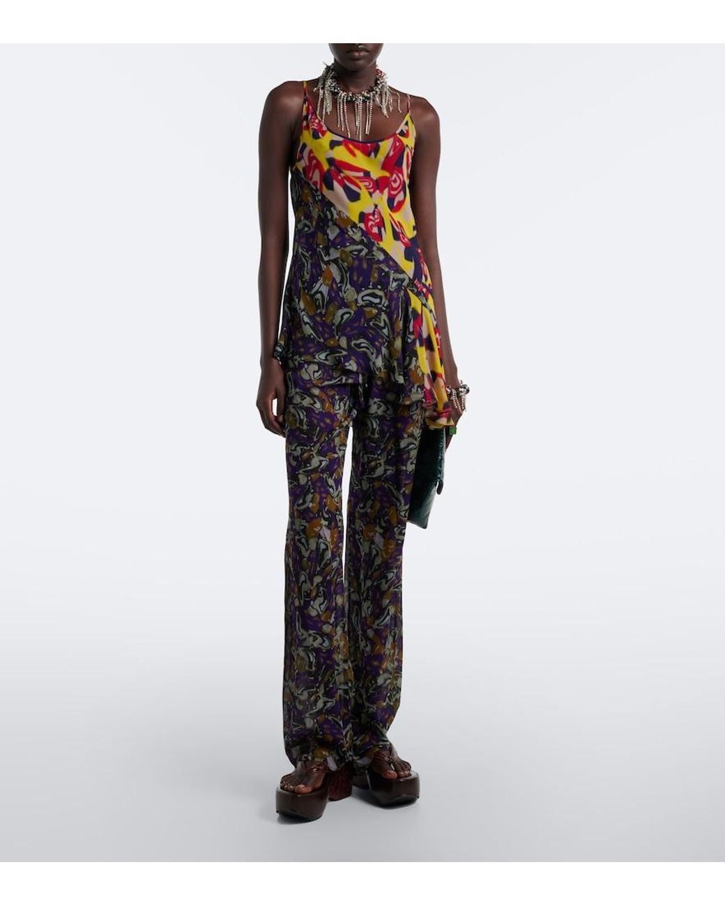 Dries Van Noten Gray Printed Wide-Leg Pants