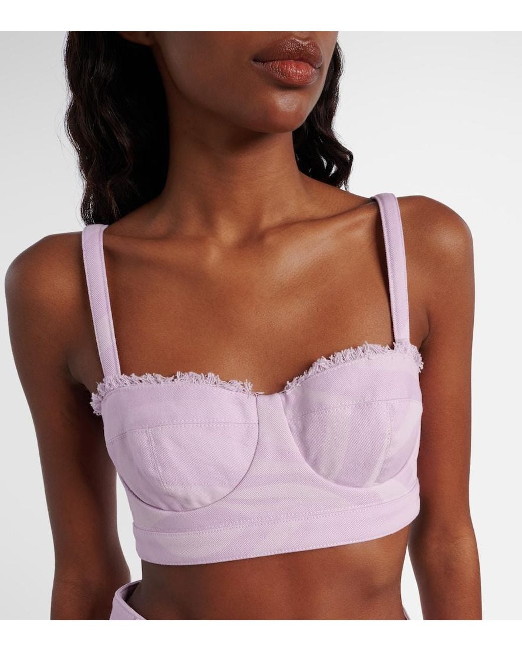 Emilio Pucci Pink Marmo Distressed Denim Bra Top