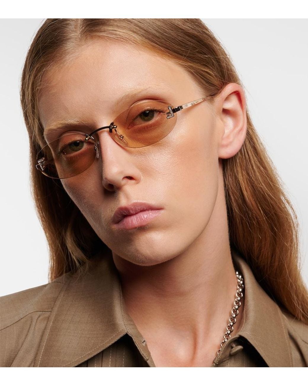 Fendi Natural First Crystal Oval Sunglasses