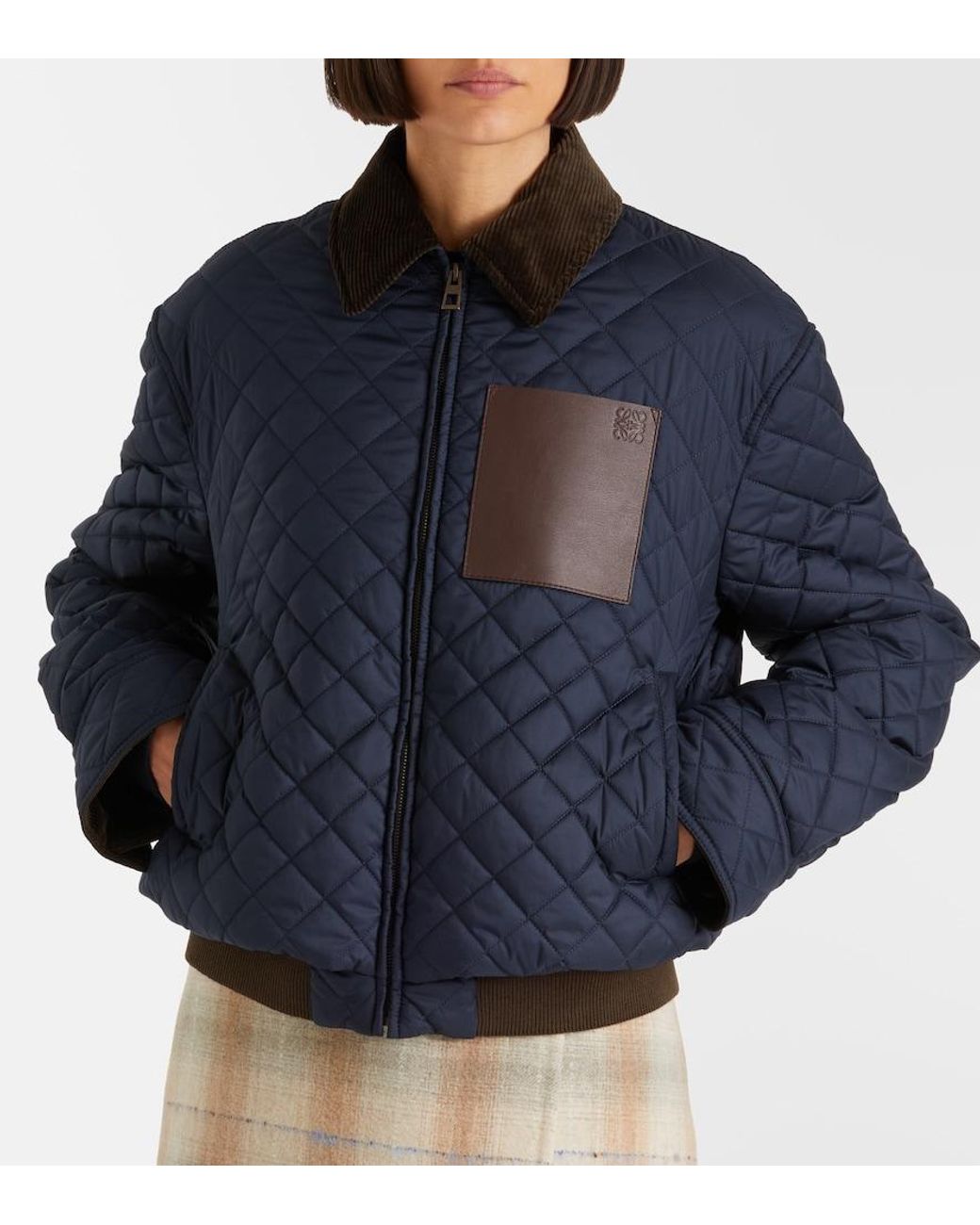 Loewe Blue Contrast-Collar Logo-Patch Quilted Jacket