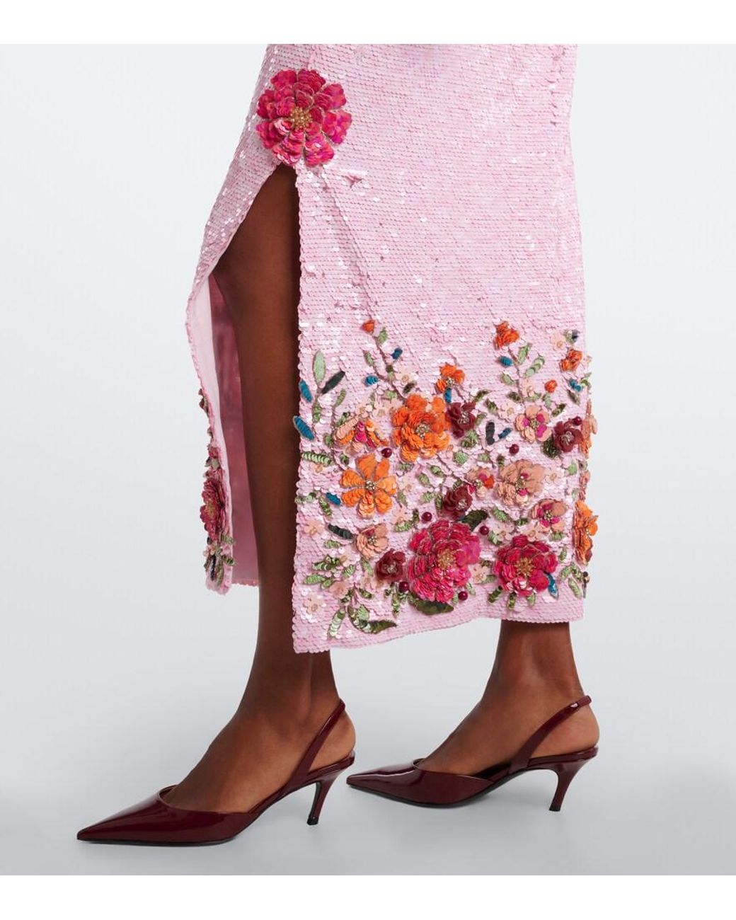 Costarellos Pink Harlee Floral-Applique Sequined Cocktail Dress