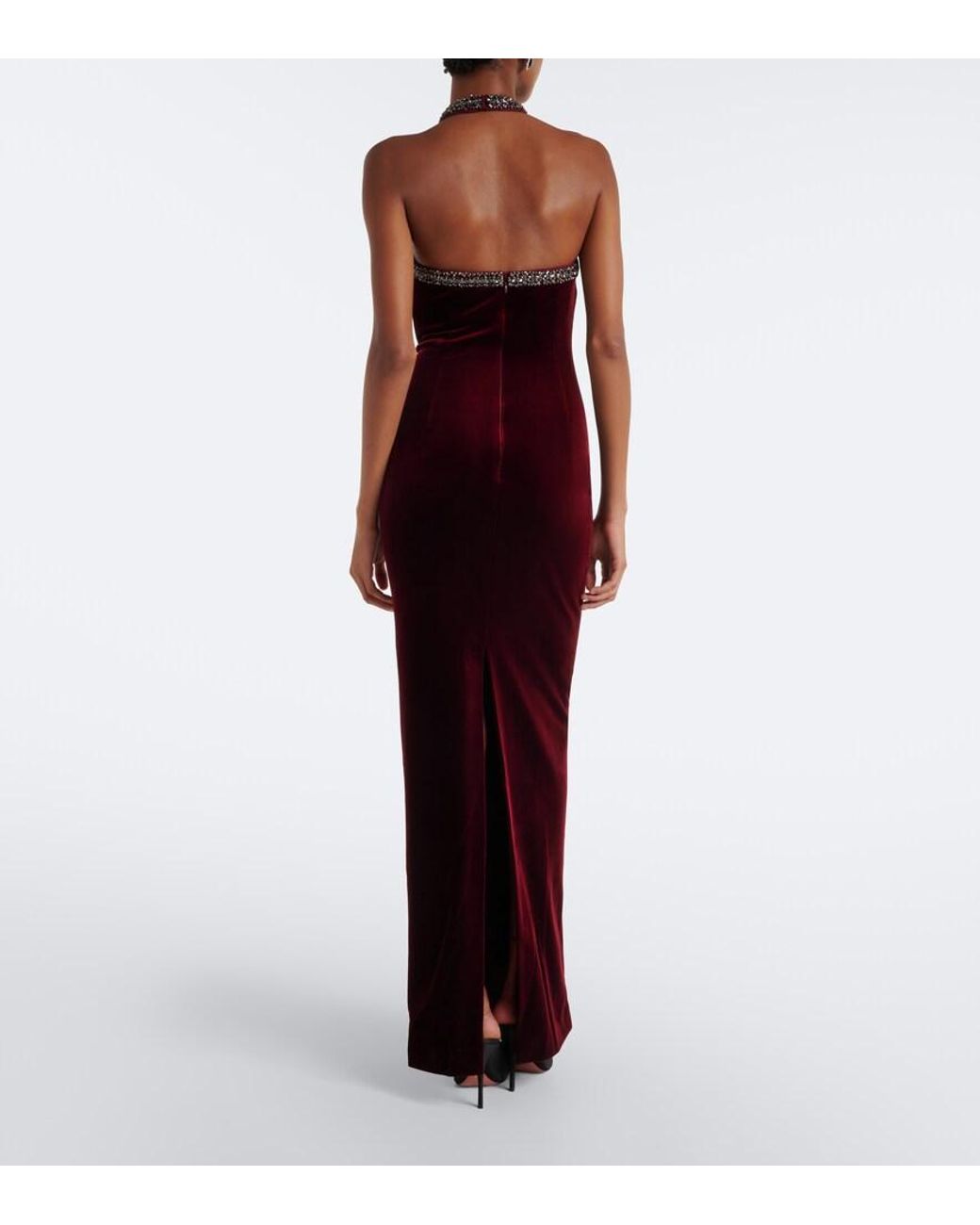 Self-Portrait Purple Embellished Halterneck Velvet Gown