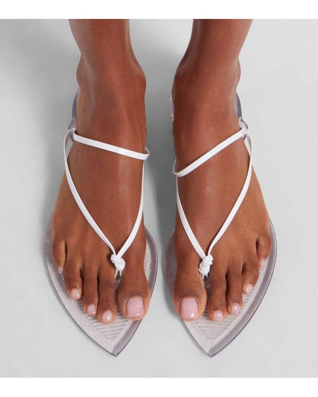 Alaïa White Invisible Leather Thong Sandals