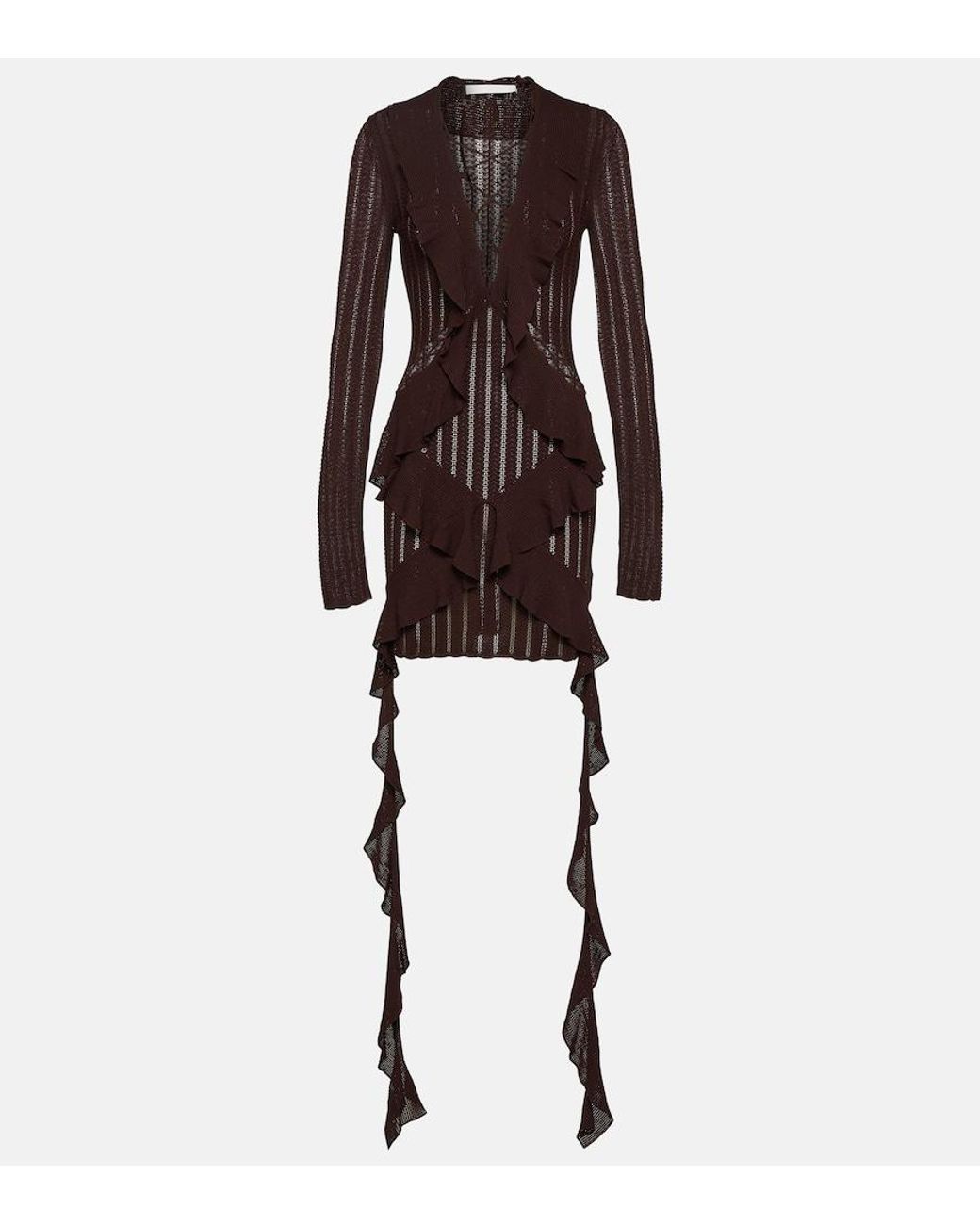 Dion Lee Brown Ruffled Pointelle Minidress