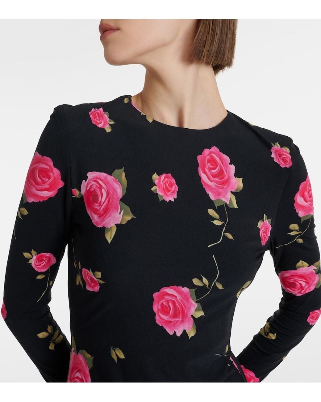 Magda Butrym Black Floral-Applique Gathered Maxi Dress