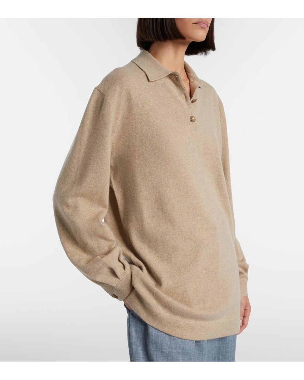 Loro Piana Natural Classic Cashmere Polo Sweater