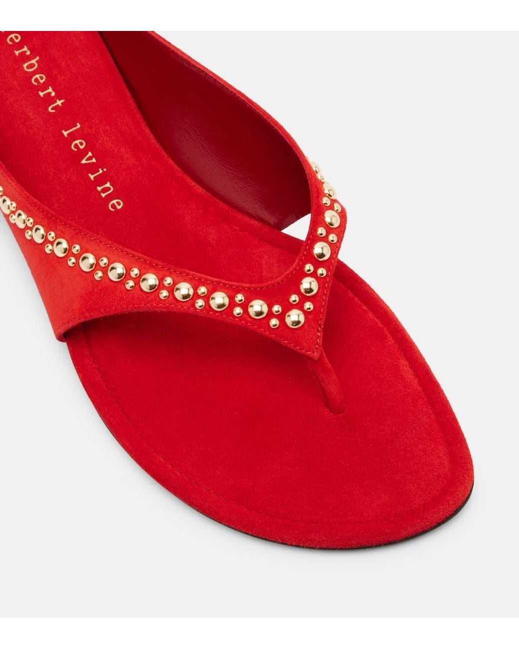 Herbert Levine Red Sunkissed Studded Suede Thong Sandals