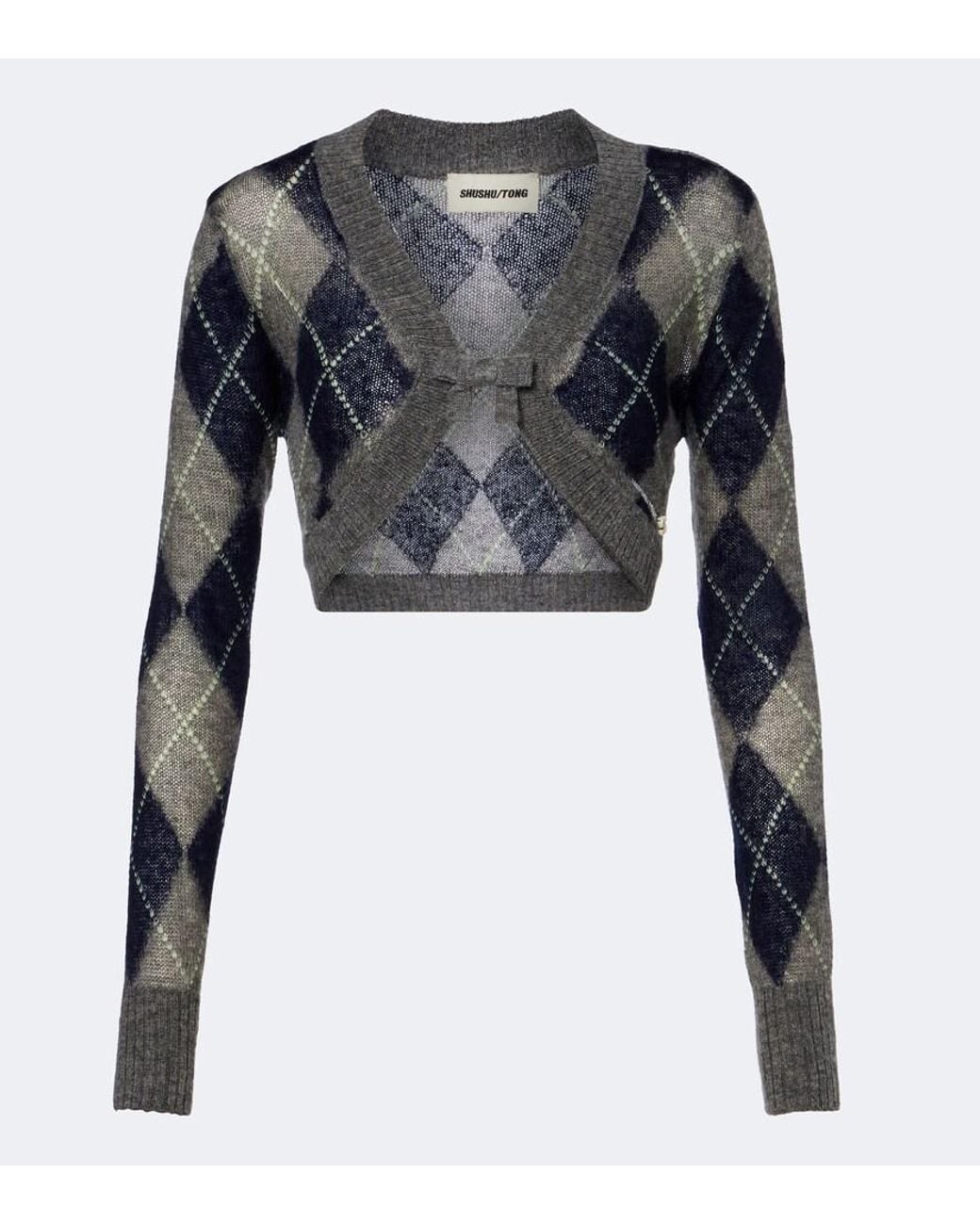 ShuShu/Tong Black Argyle Wool And Mohair-Blend Cardigan