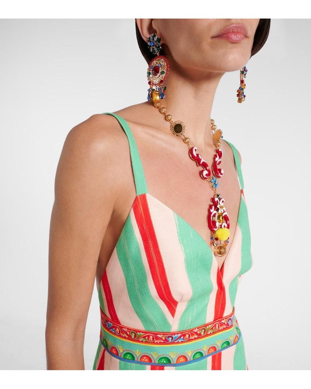 Dolce & Gabbana Red Taormina Striped Cotton-Blend Minidress