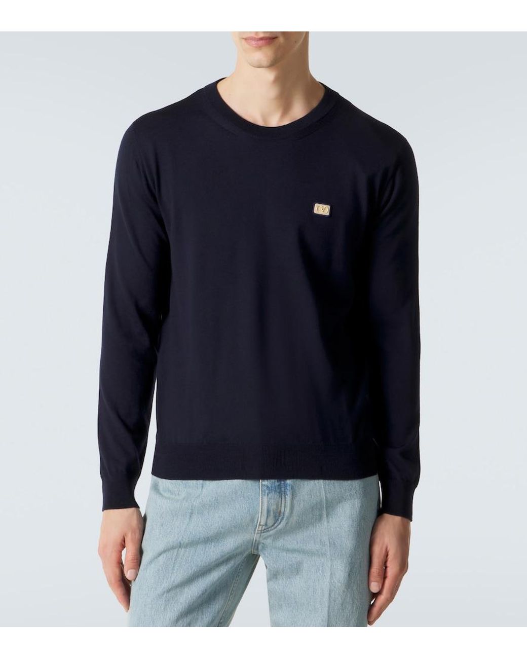 Valentino Blue Vlogo Virgin Wool Sweater for men