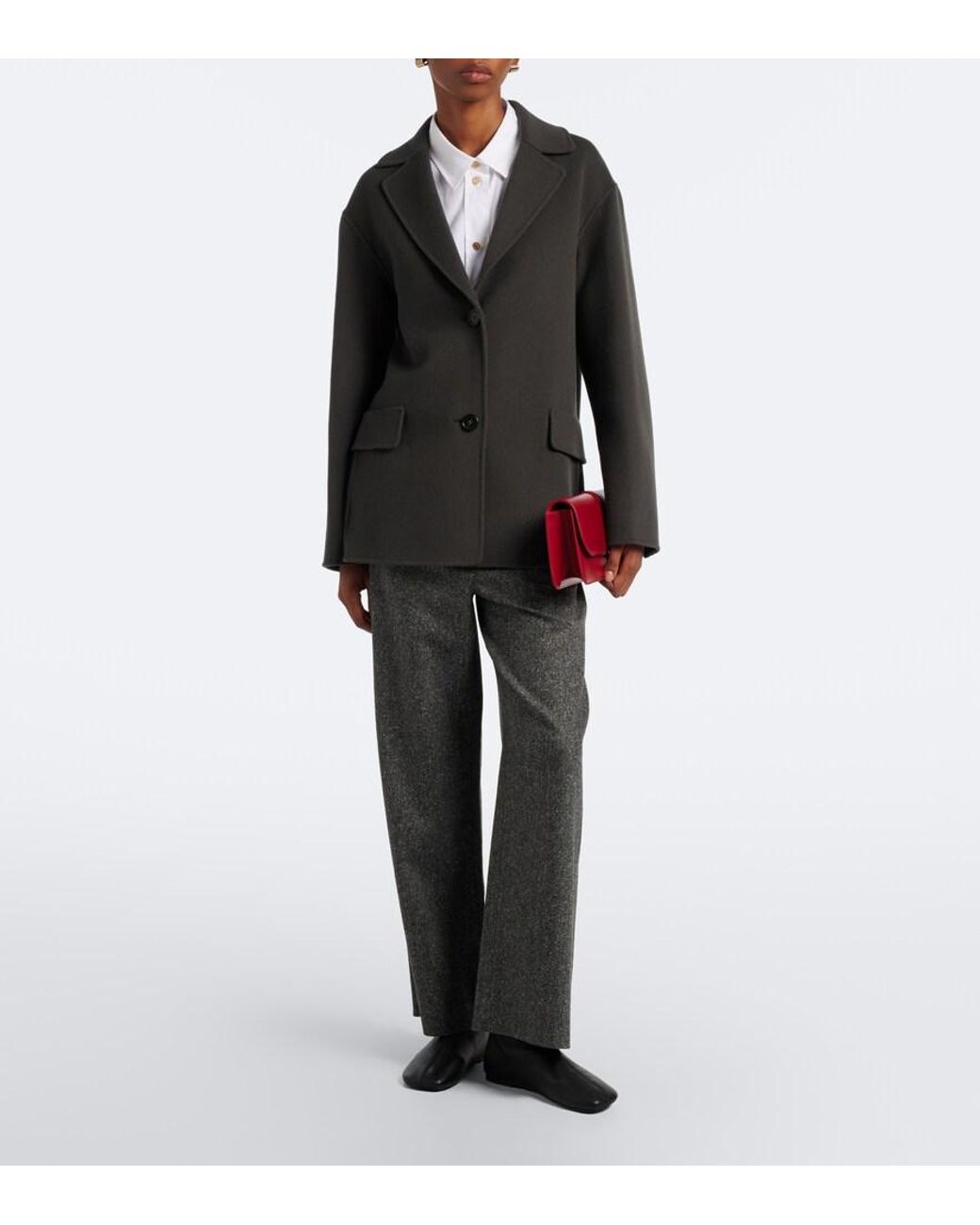 Max Mara Gray Wool And Silk-Blend Flannel Wide-Leg Pants