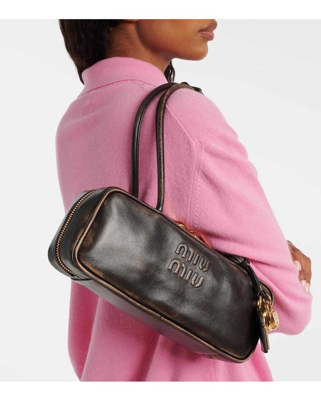 Miu Miu Black Beau Logo Leather Shoulder Bag