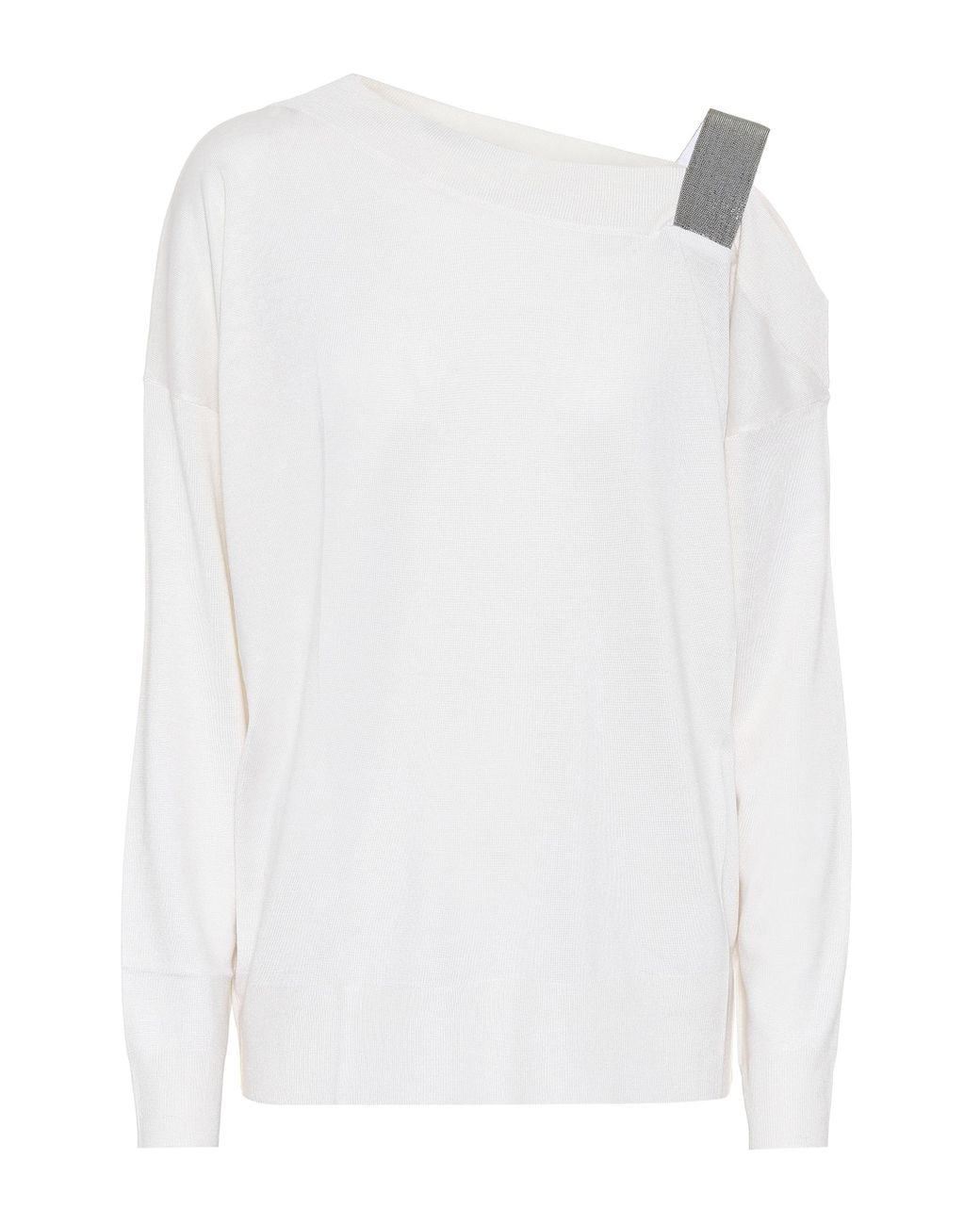 Brunello Cucinelli Embellished Cashmere And Silk Sweater in White - Lyst
