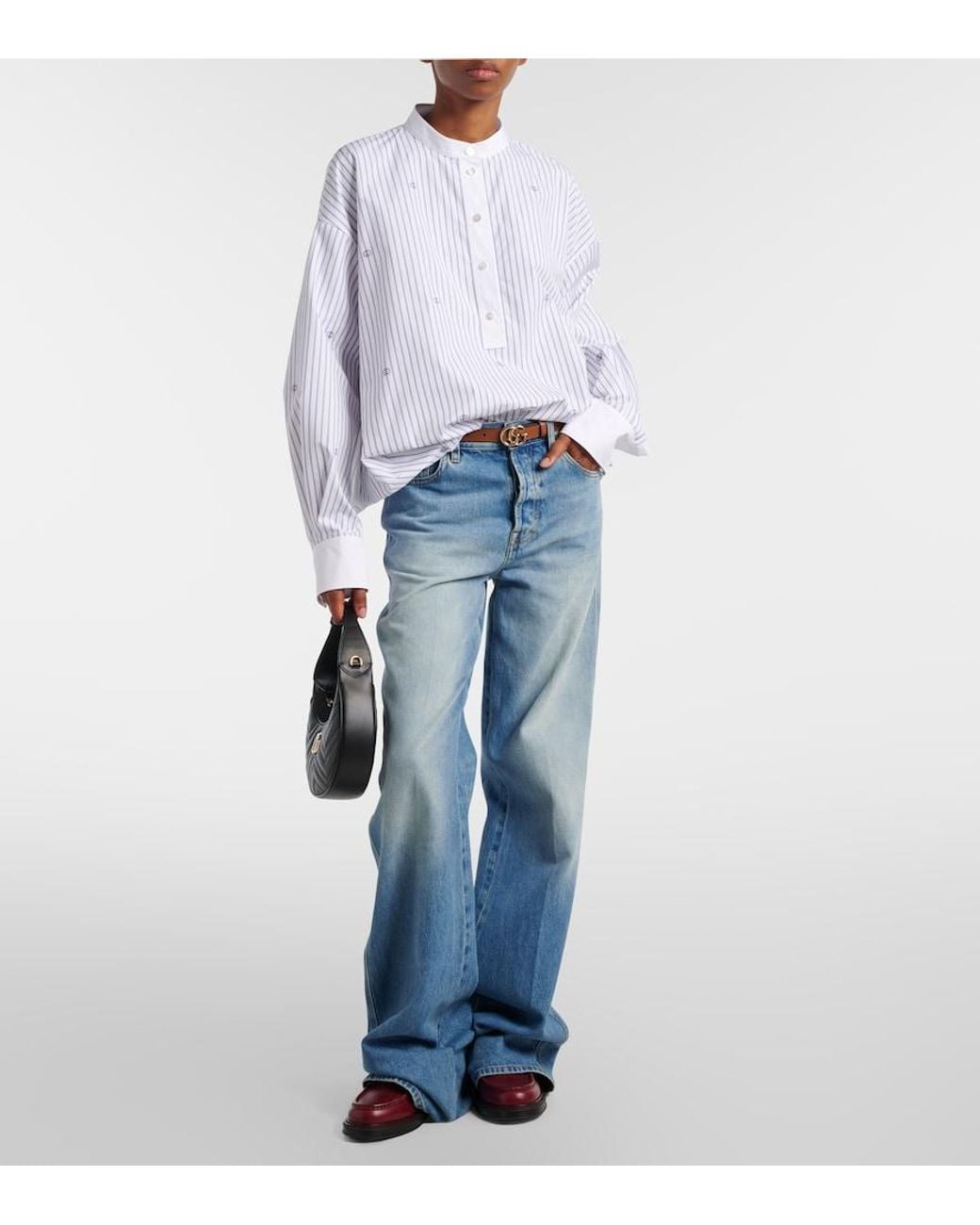 Gucci White Interlocking G Pinstripe Cotton Shirt