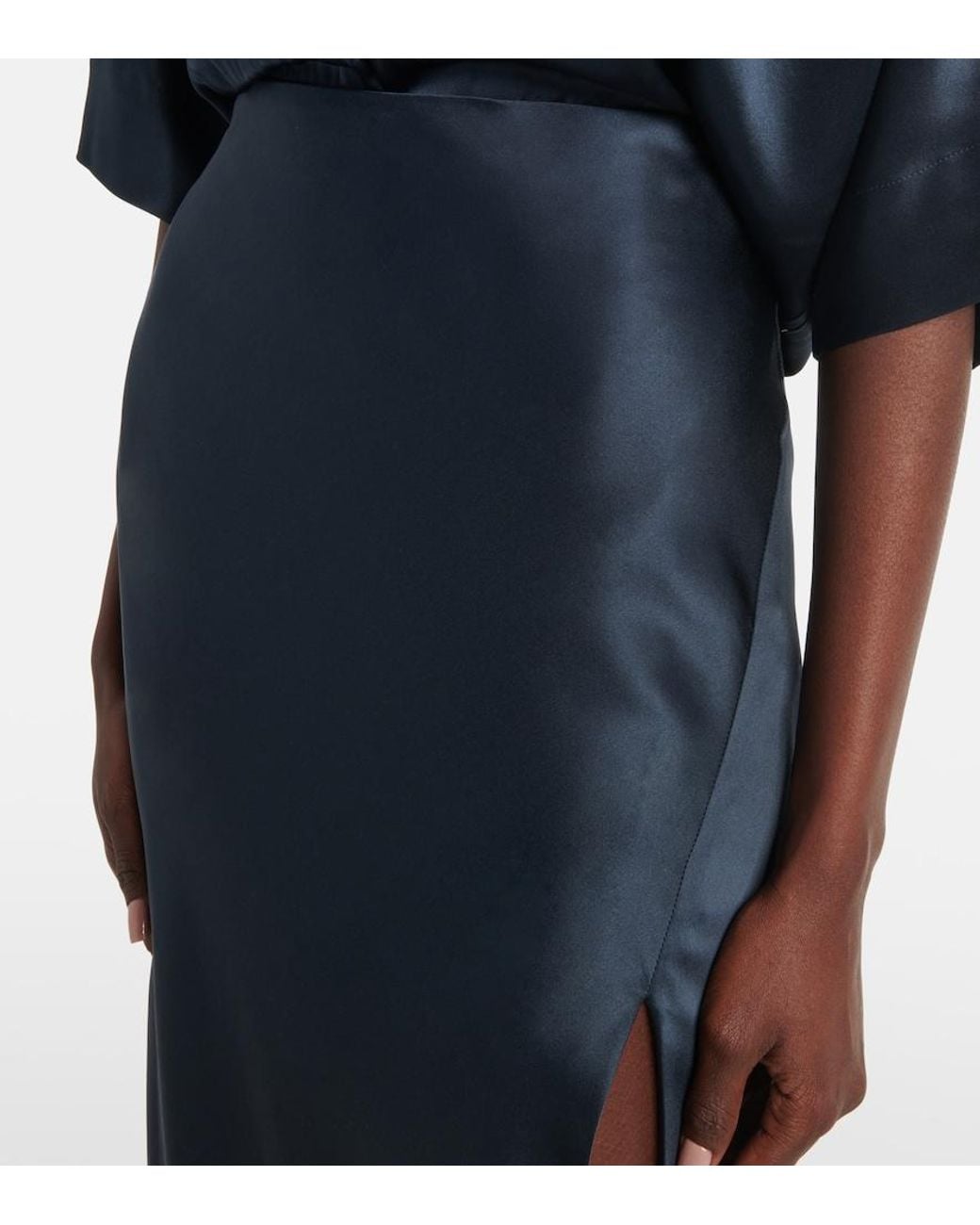 The Sei Blue Asymmetric Silk Satin Maxi Skirt