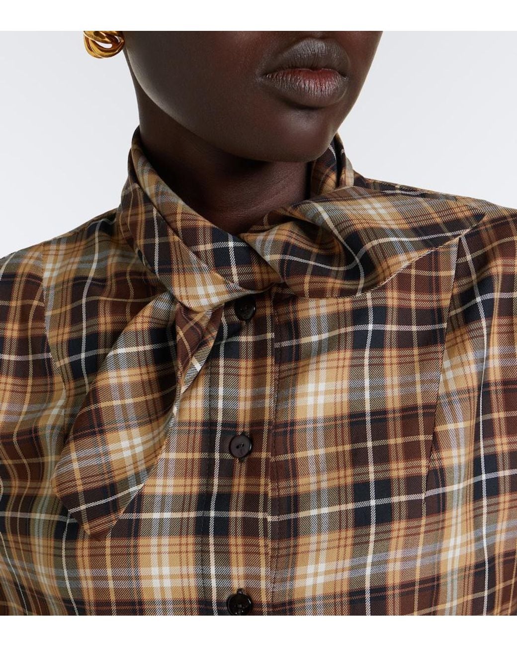 Patou Brown Bow-Detail Checked Cotton Shirt