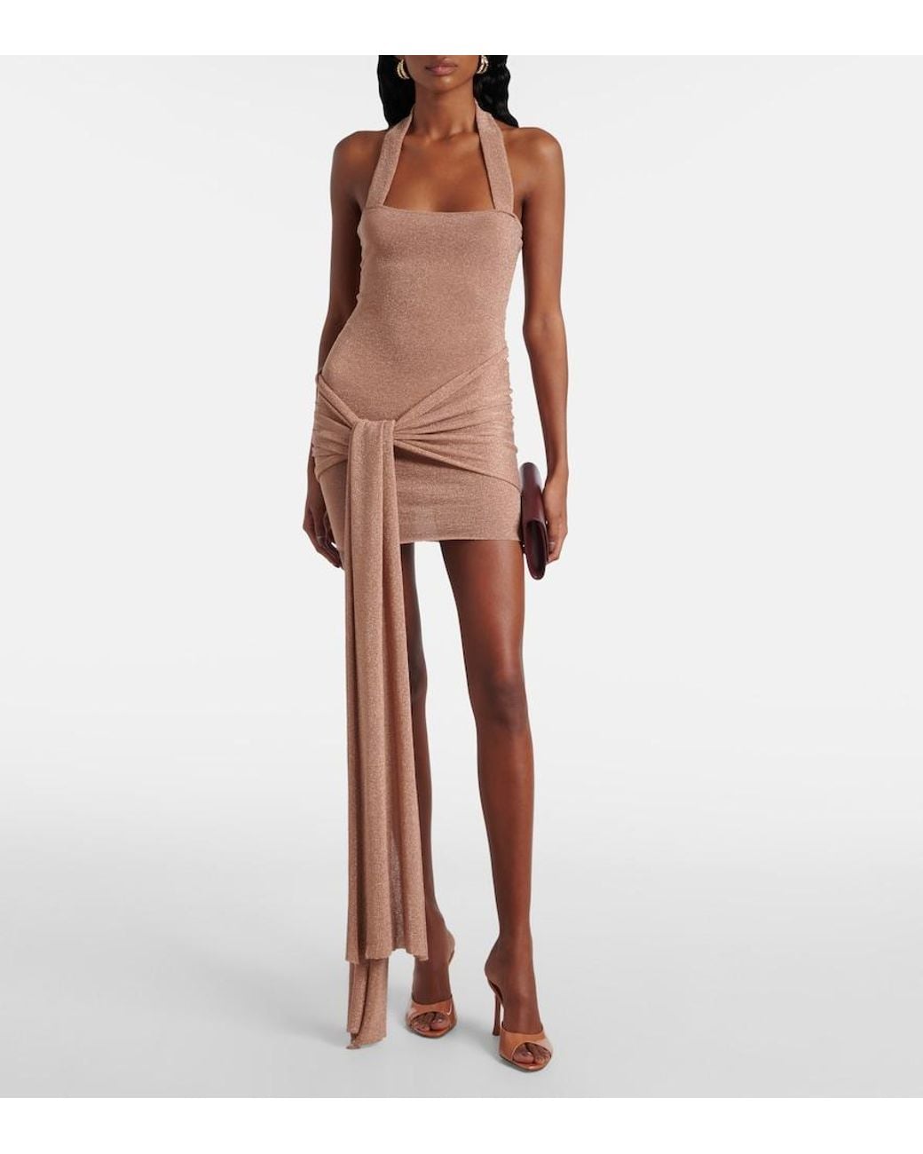 AYA MUSE White Draped Lame Minidress