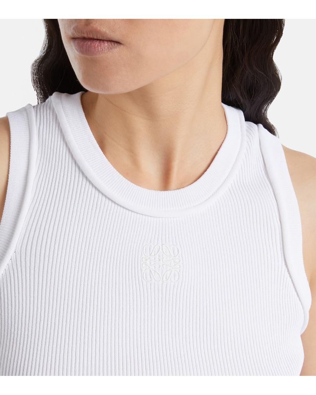Loewe White Anagram Ribbed-Knit Tank Top