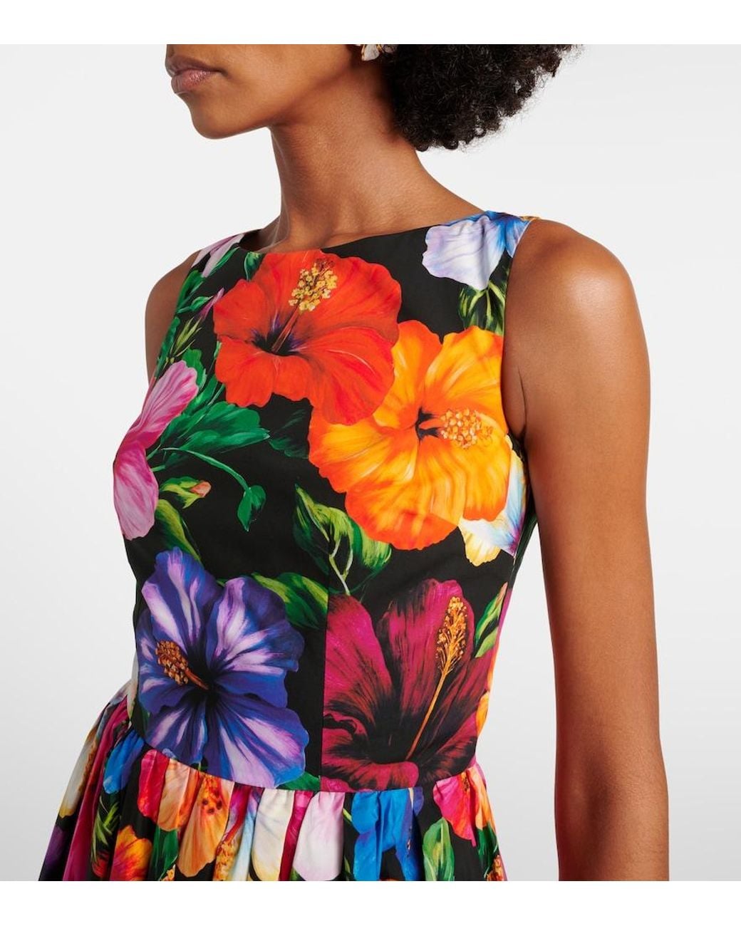 Dolce & Gabbana Red Floral Cotton Midi Dress