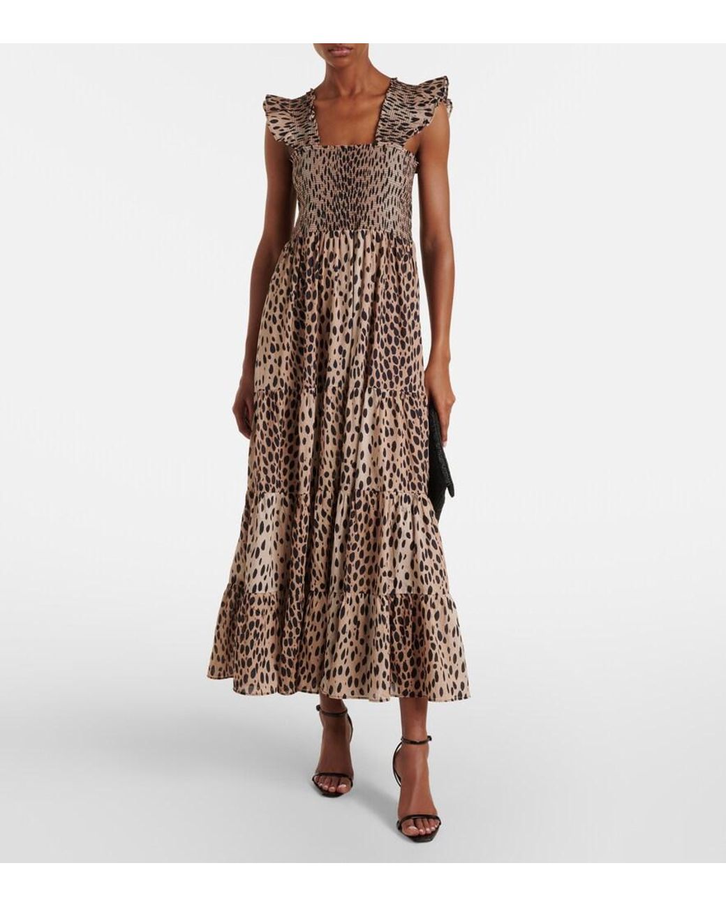 Rixo Brown Tiered Leopard-Print Cotton Maxi Dress