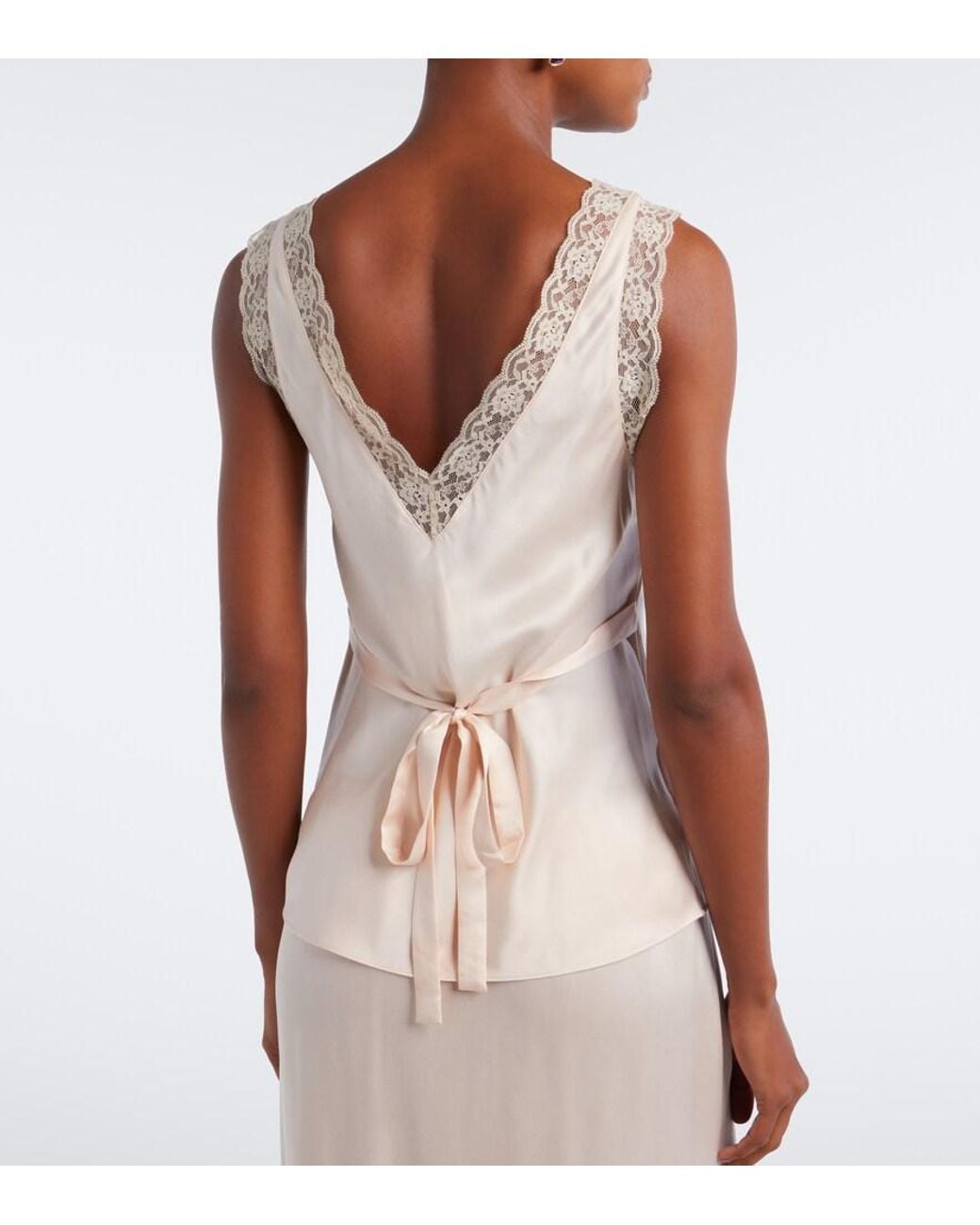 Posse Pink Blake Lace-Trimmed Silk Satin Top