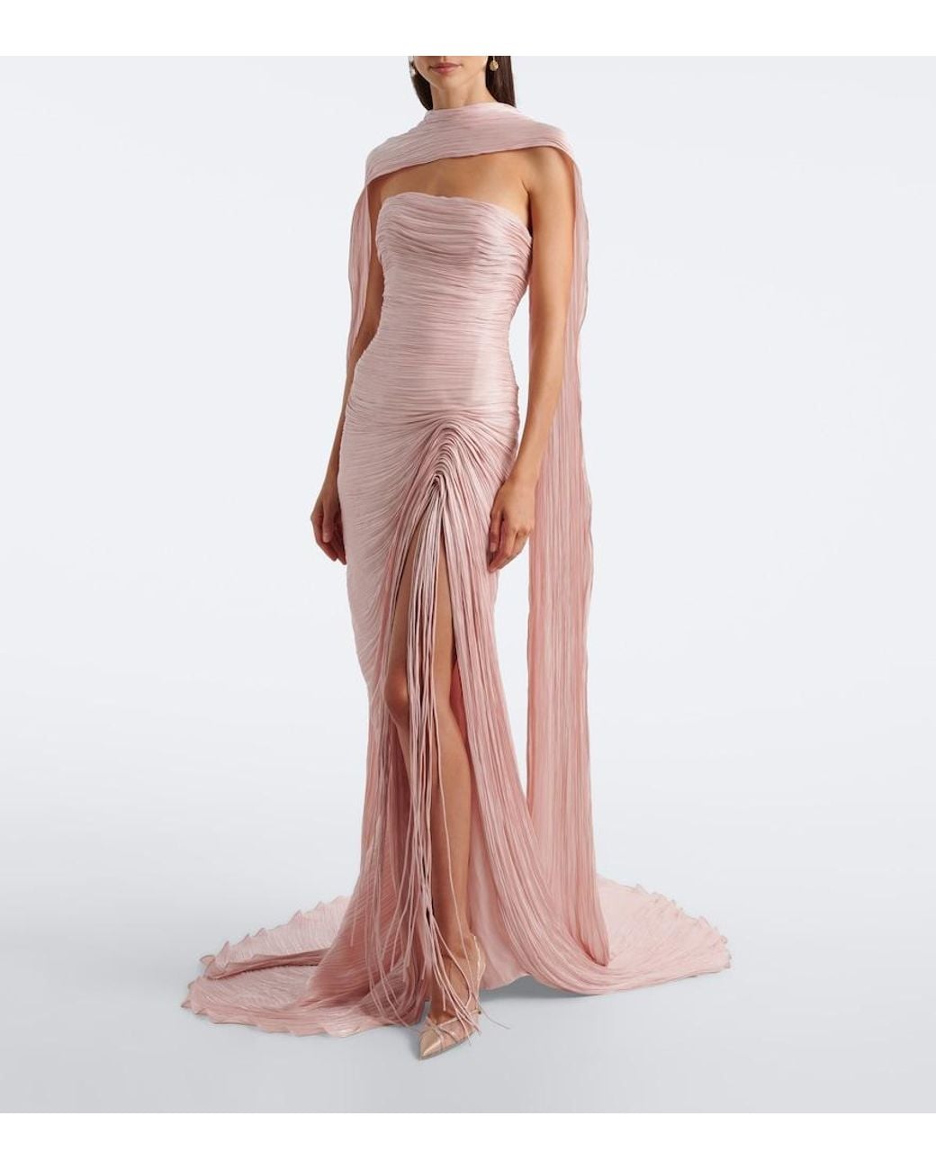Rene Caovilla Pink Embellished Satin And Mesh Slingback Pumps
