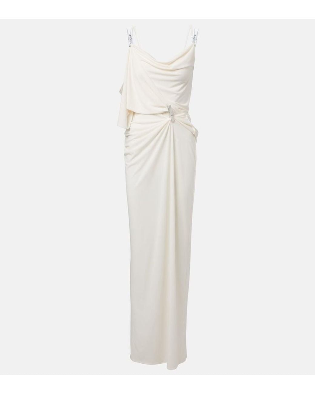 Coperni White Draped Embellished Jersey Maxi Dress
