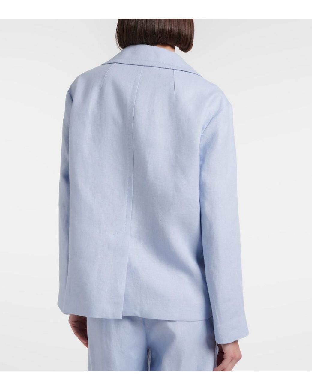Max Mara Blue Avenue Double-Breasted Linen Blazer