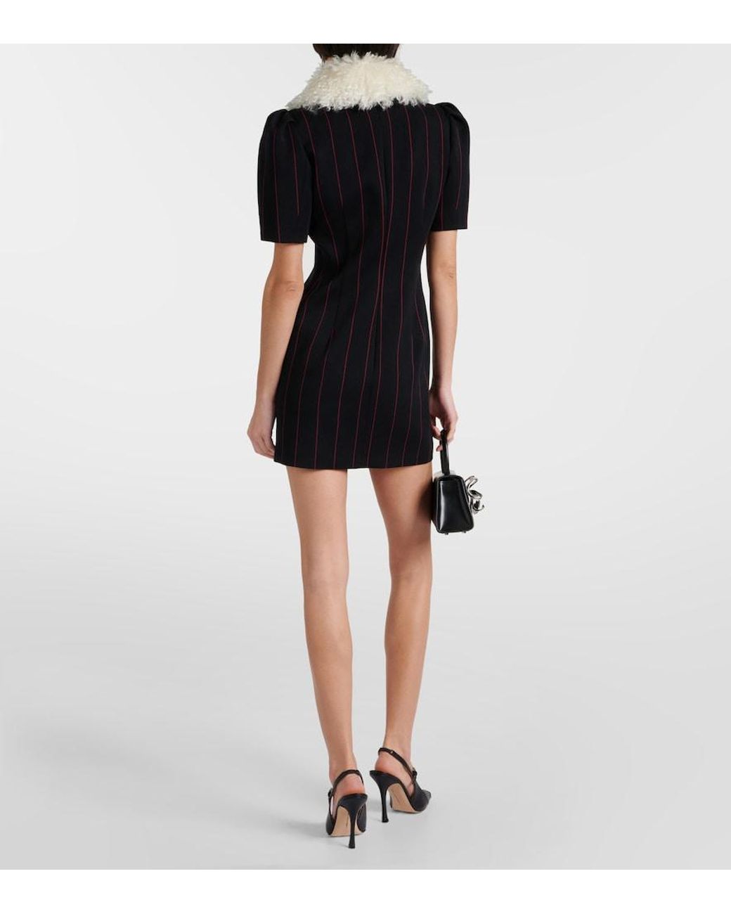 Alessandra Rich Black Pinstripe Collared Wool-Blend Minidress