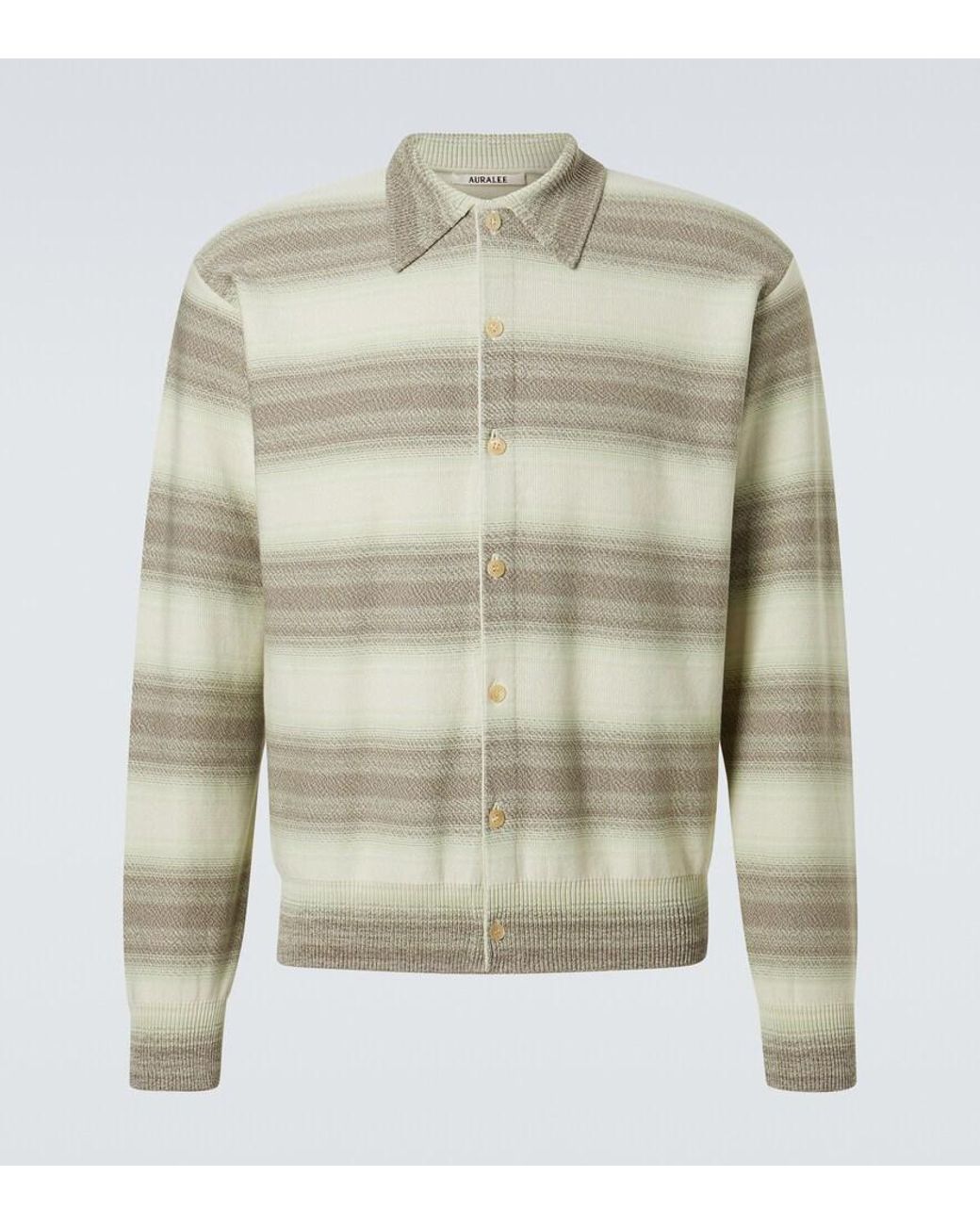 Auralee Gray Striped Cotton And Silk Cardigan for men