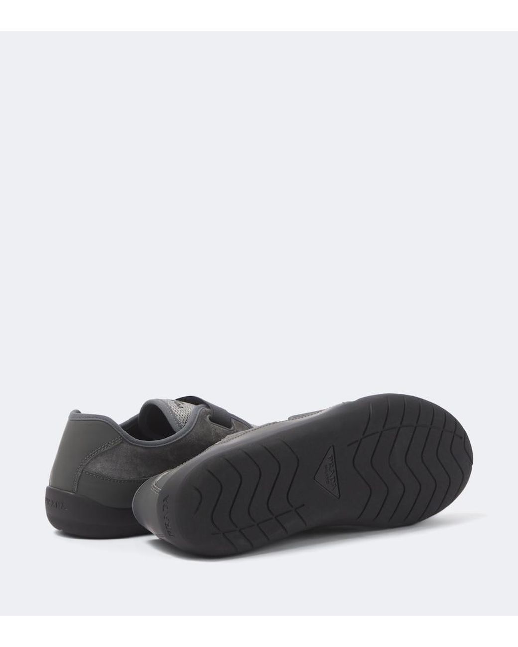 Prada Gray Speedrock Suede-Trimmed Sneakers for men