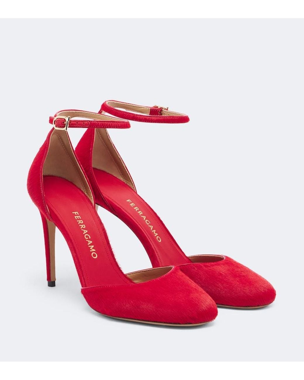 Ferragamo Red Maily Calf Hair Pumps
