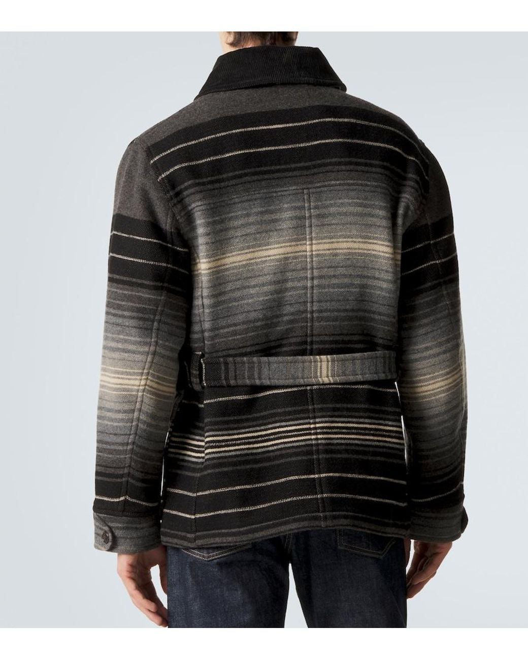 RRL Black Striped Wool And Cotton Jacquard Coat for men