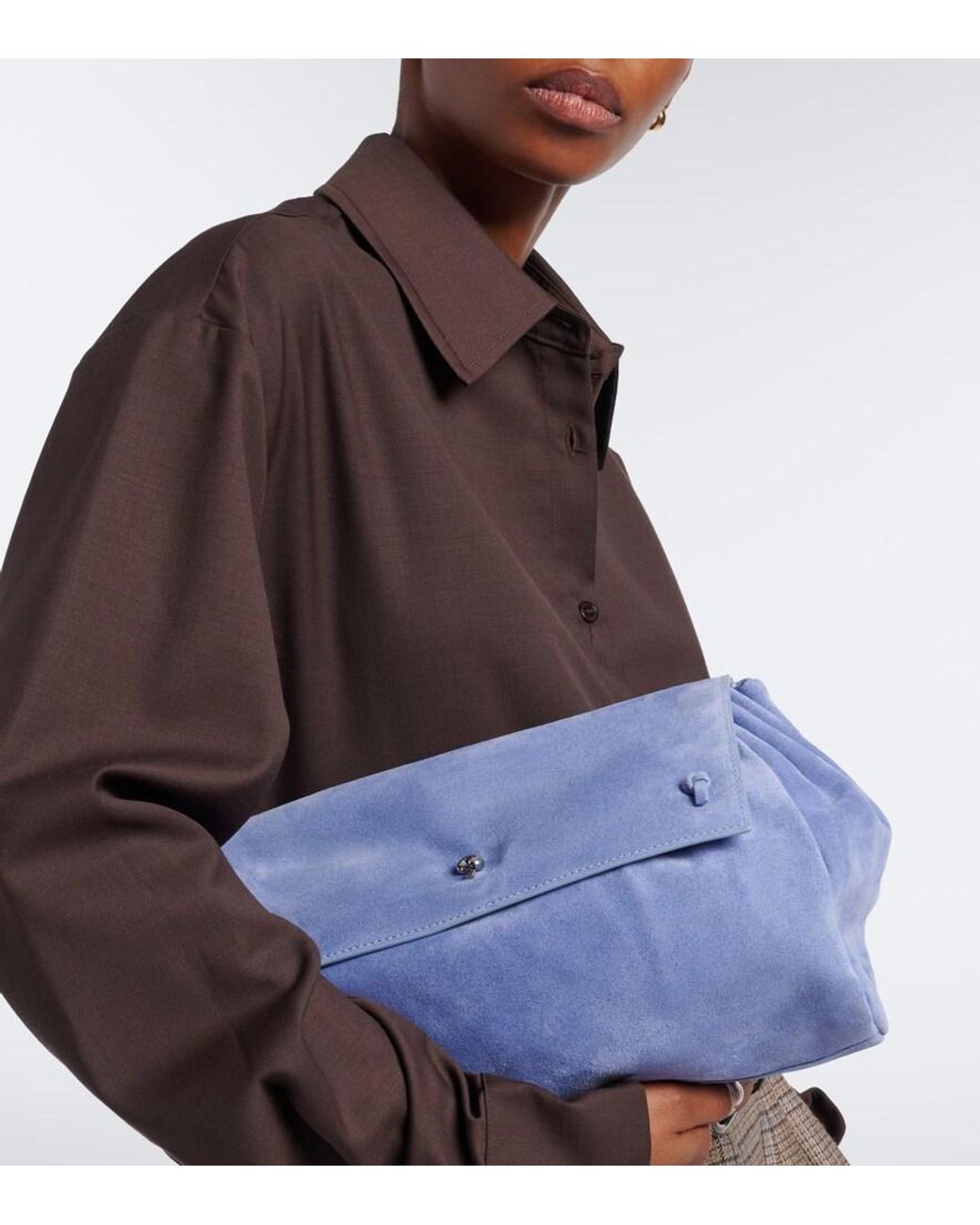 Staud Blue Cy Medium Suede Clutch