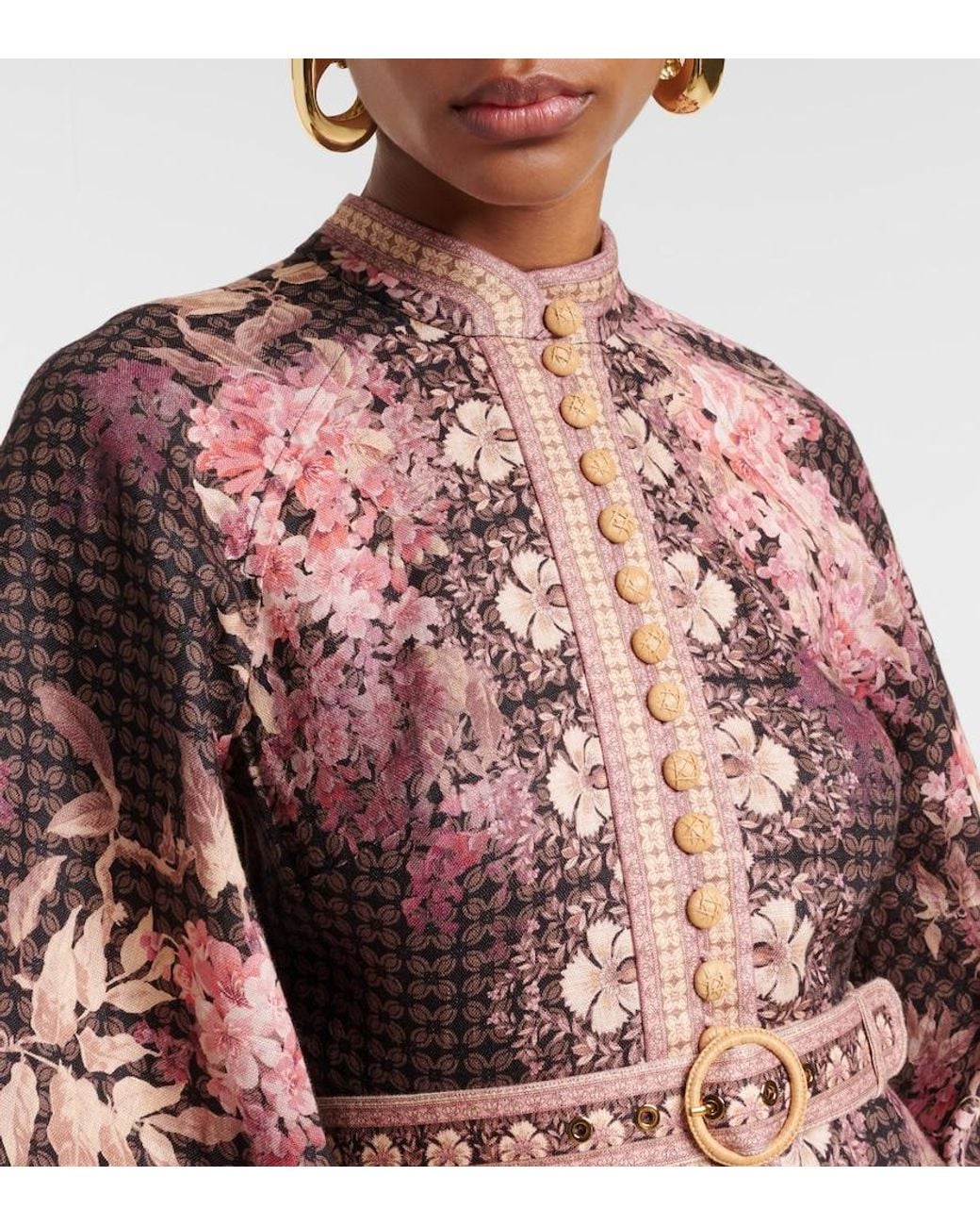 Zimmermann Brown Illuminate Floral Linen Midi Dress