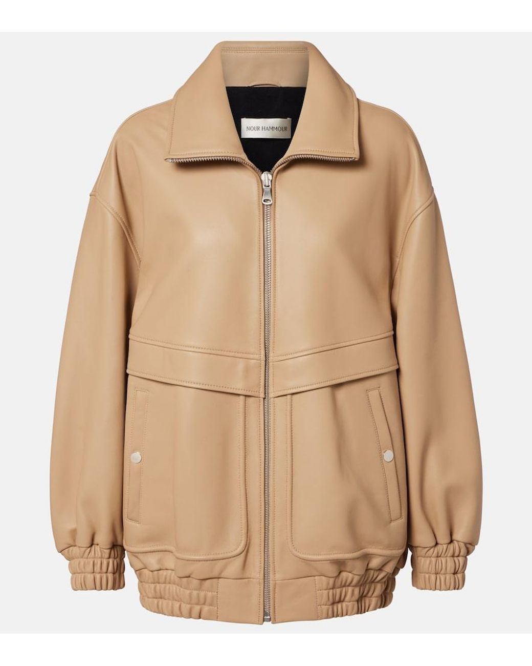 Nour Hammour Natural Beck Leather Bomber Jacket