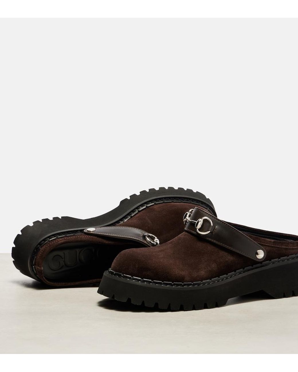 Gucci Brown Horsebit Suede Mules